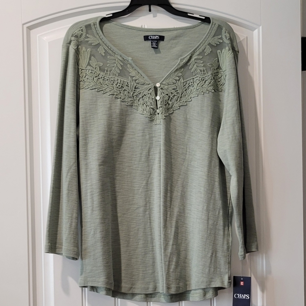 Chaps Women's Sage Embroidered Long Sleeve Top XL